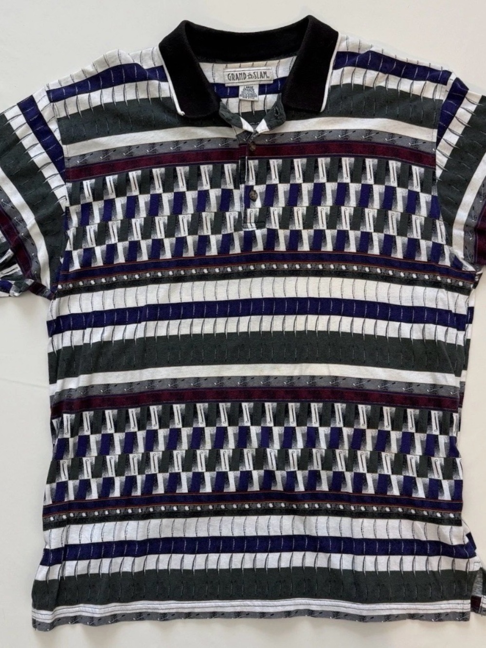 Vintage 90s Grand Slam Men's Multicolor Striped Golf Shirt - Black Collar